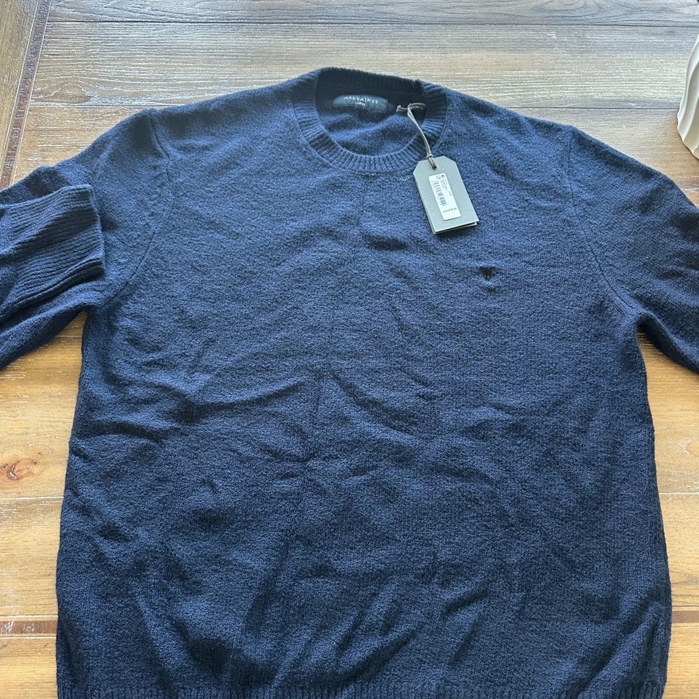All Saints Dark Blue Crewneck Sweater | Brand New